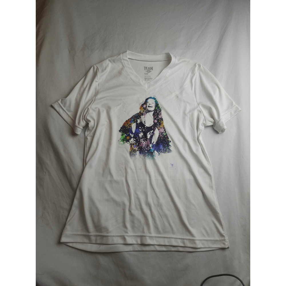 Team 365 Janis Joplin Graphic Performance V-Neck T-Shirt White TT11W Mens Medium
